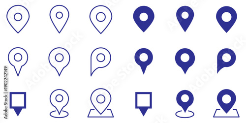 Set of location pin icons. location pin place marker. Location icon. Map marker pointer icon set. Modern map markers. Pin icon vector isolated on white background. Vector illustration, eps 10.