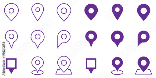 Set of location pin icons. location pin place marker. Location icon. Map marker pointer icon set. Modern map markers. Pin icon vector isolated on white background. Vector illustration, eps 10.