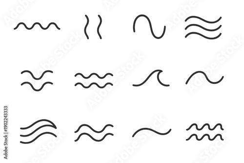 Wave Gradient Icons. Soft wave gradients. Line outline icon set of soft wave gradients: horizontal wave,