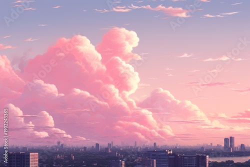 City and a evening pink sky architecture cityscape building.