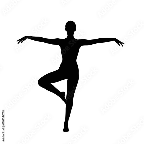 Silhouette of a graceful dancer in a balanced pose, isolated.