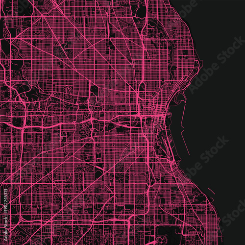 Milwaukee City Map discover the intricate blueprint of tokyo s urban grid with refined linework and subtle neon pink accents showcasing the structured elegance of the metropolis in monochrome vector.