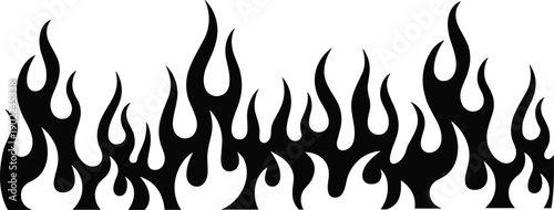 Black flame silhouette vector illustration design, abstract fire graphic art, tattoo style decal, intense energy shape for creative backgrounds