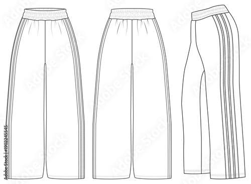 Wide Leg Pants trajur Vector Template Front Back Technical Flat
