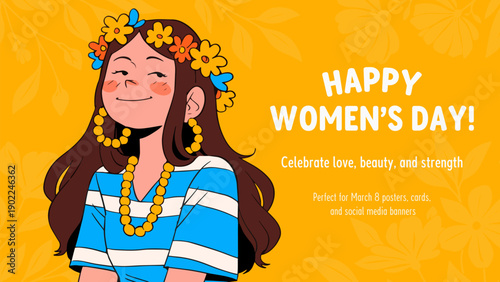 Vector illustration of young cool girl. Women's day on March 8