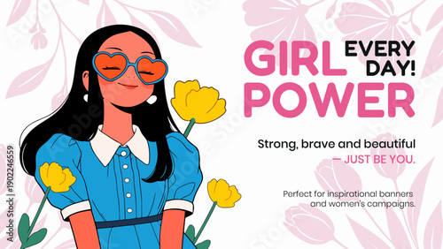 Vector illustration of woman with flowers. Happy Women's Day greeting card.