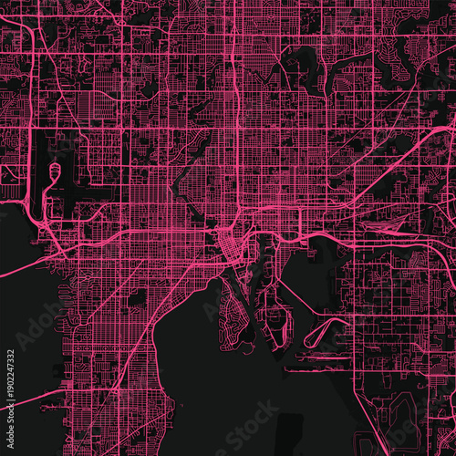Tampa City Map discover precise linework in this neon pink tinted monochrome svg urban grid ideal for architectural blueprint enthusiasts, emphasizing refined linework, with balanced composition.