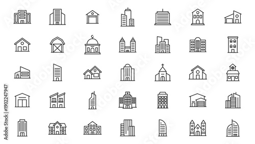 Building line icon vector design collection with editable stroke