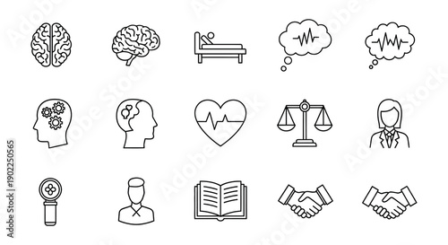 Mental health and wellbeing illustrated with various line icons