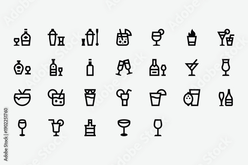 Bar and Cocktails Line Icon Set