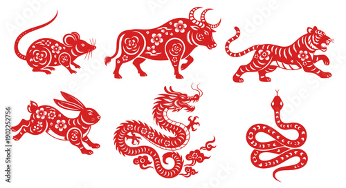 Chinese zodiac animal vector illustration in an elegant paper-cut silhouette style