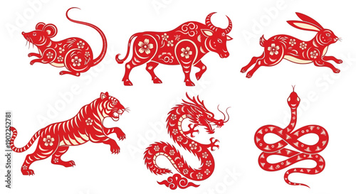 Chinese zodiac animal vector illustration in an elegant paper-cut silhouette style