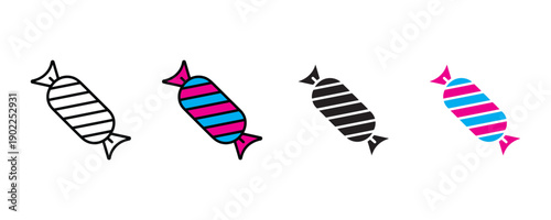 Sweet candy icon vector. Striped confectionery sugar snack and dessert celebration symbol. Vector illustration.