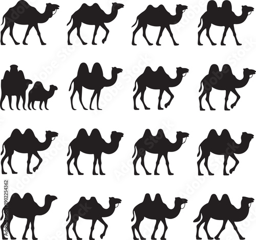 blacksilhouettesofcamelsinvariousposes