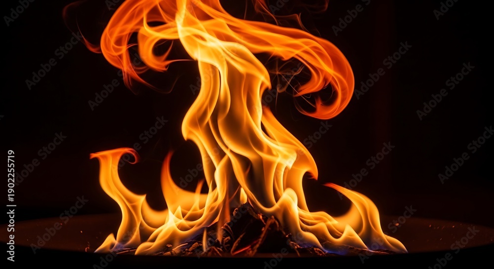 Fototapeta premium Intense Flames Dancing Against a Dark Backdrop - A Fiery Display.