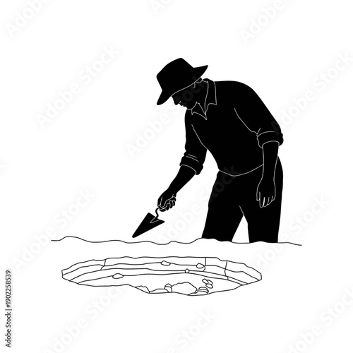 Archaeologist Carefully Excavating Ancient Artifacts with Trowel in the Field.