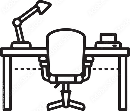 Workspace setting with modern minimalist furniture, conveying an organized and functional environment. This image is an abstract depiction of a study space, emphasizing efficiency and clarity.