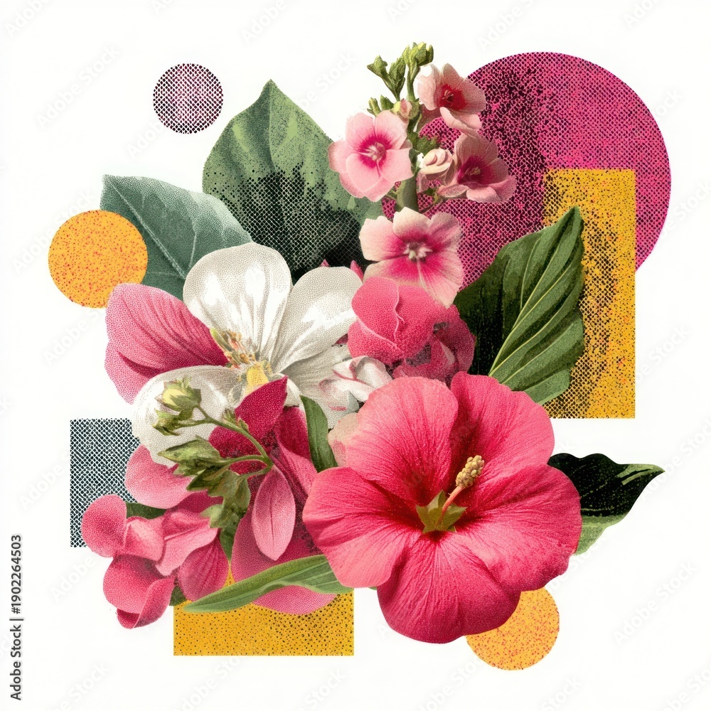 Obraz premium Vibrant floral geometric collage
