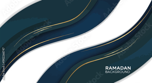 Dark blue and gold abstract Ramadan background design with curved lines on a white background.