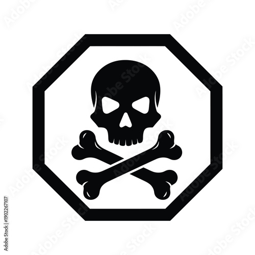 Graphic skull and crossbones symbol within a black octagonal border representing danger