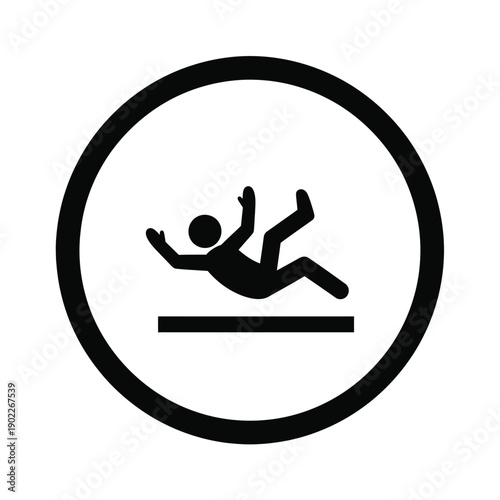 Black symbol of a person falling over a horizontal line inside a circle isolated on transparent background
