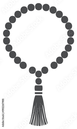 Minimalist spiritual prayer beads icon with a decorative tassel for religion and meditation