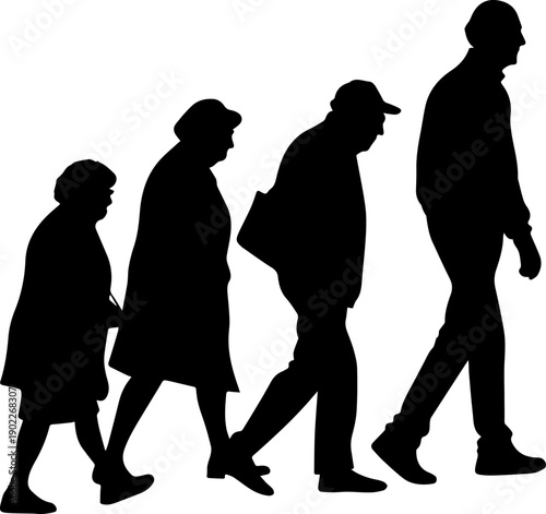 Group of diverse people walking silhouette vector graphic illustration of pedestrians moving together
