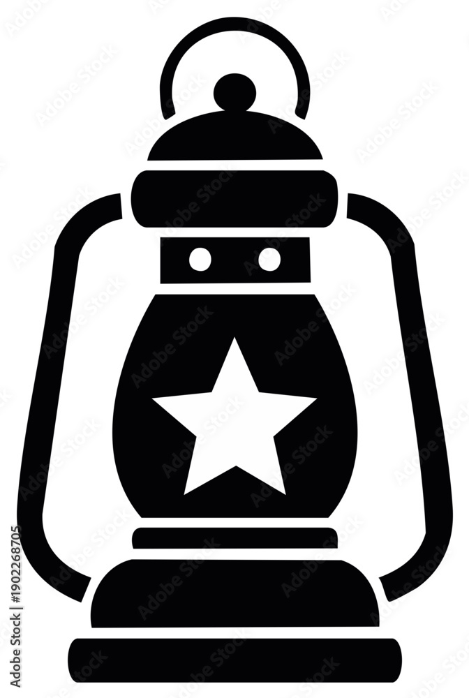 Obraz premium Retro Black Camp Lantern Vector Illustration with Star Graphic for Camping