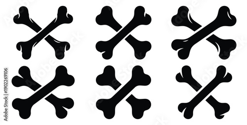 Set of halloween crossed bones silhouettes black icon Vector illustration and isolated on white background.