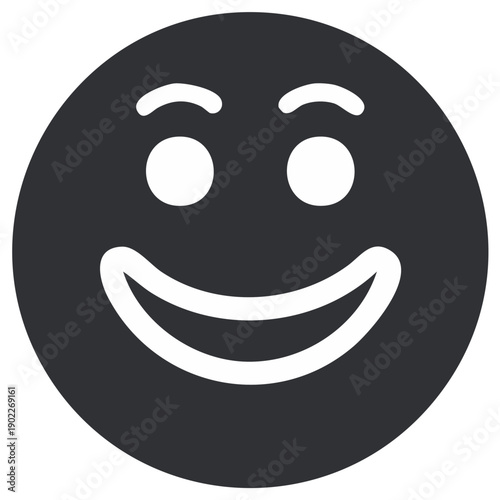 Happy smiley face icon with a wide open mouth and smiling eyes on a dark background