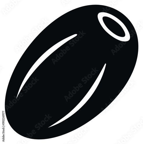 Isolated Black Olive Silhouette with White Details Vector Illustration for Mediterranean Cuisine and Culinary Designs