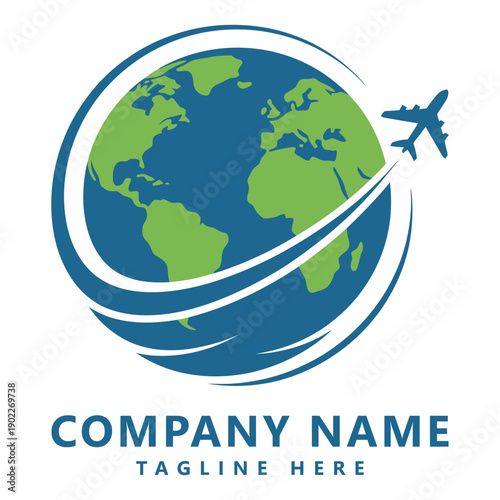 Earth globe with airplane flying around world travel concept vector illustration icon