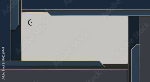 Close-up view of a dark blue and gray architectural model with a crescent moon symbol on a white background.