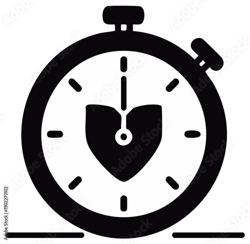 Black and white stopwatch icon with heart symbol representing health and time management
