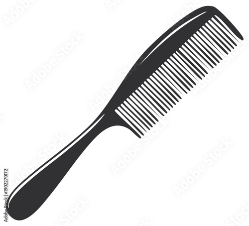 Simple Silhouette of a Black Comb with a Curved Handle and Teeth