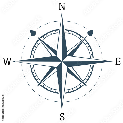 Navigation Compass Rose Emblem in Teal with Cardinal Directions