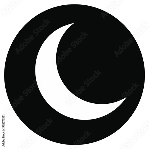 Simple Crescent Moon Icon Against Dark Night Sky Circle Graphic