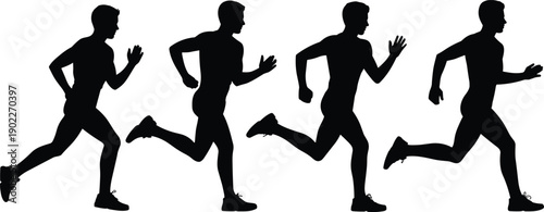 Running man silhouette sequence showing sprint and jogging motion, fitness training, cardio exercise, speed and endurance concept