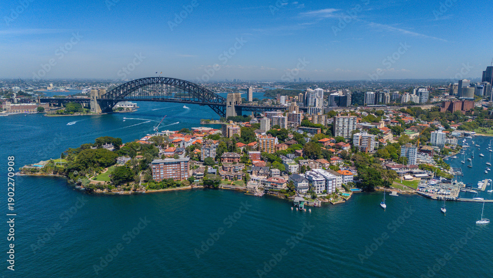 Obraz premium 5 February 2026 Aerial View of Sydney Harbour Circular Quay on a nice Summer day beautiful Sky in Sydney NSW Australia