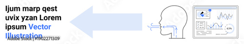 Health technology, medical innovation, breath analysis, data visualization, diagnostic tools, respiratory studies. Diagram of breathing process next to a screen with analytical data. Health