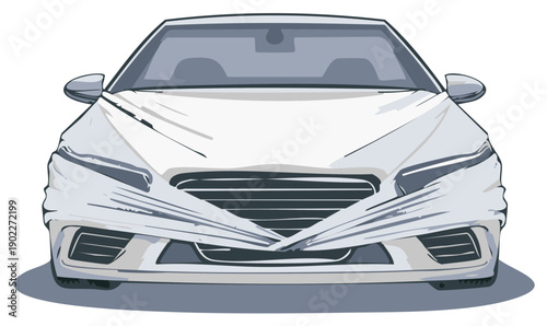 Modern Car Covered in White Fabric for Protection or Presentation