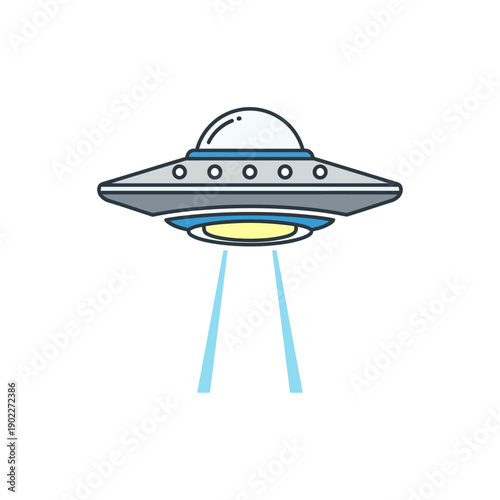 Retro UFO Flying Saucer with Light Beams