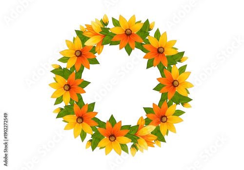 Vibrant orange flower wreath isolated on transparent background for decoration