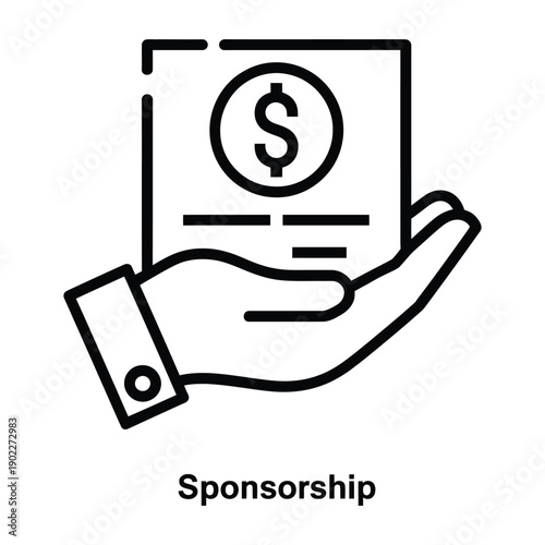 Sponsorship concept with hand holding dollar bill  business and finance support icon