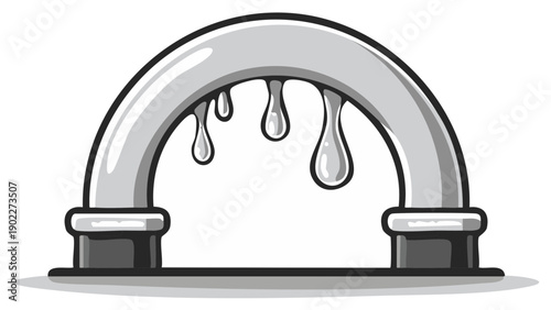 Cartoon arched pipe with dripping liquid stylized illustration