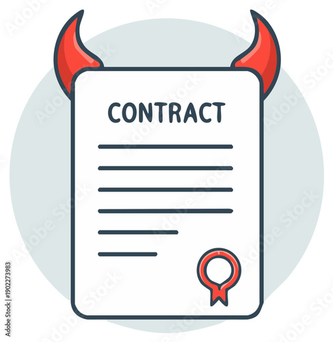Devil's contract document with red horns, sealed with a red wax stamp