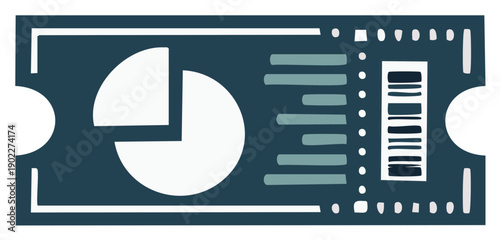 Digital analytics dashboard and data visualization on a dark blue ticket format