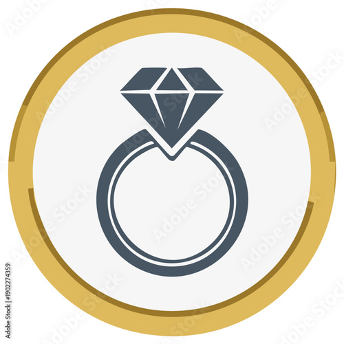 Diamond engagement ring icon inside gold circle, wedding symbol