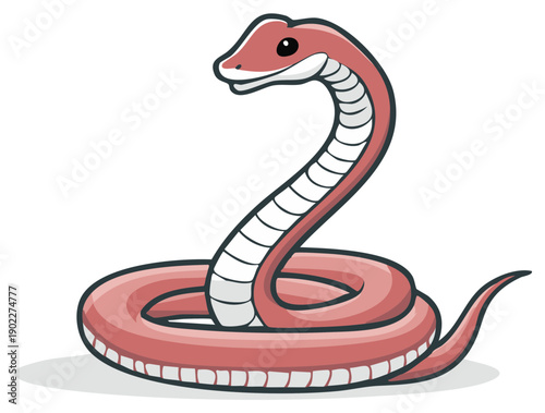Stylized cartoon pink snake coiled and raising its head with a curious expression