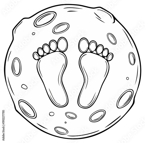 Human footprints on the moon surface with craters